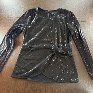 INC International Concepts Black Sequin Long Sleeve Blouse Sz M